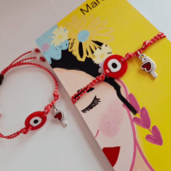 Μαρτάκι με ακρυλικό ματάκι και επάργυρο στοιχείο