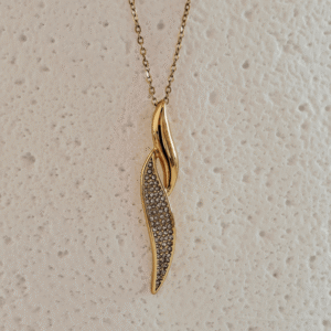 Ατσάλινο κολιέ με καμπύλες γραμμές με ζιργκόν