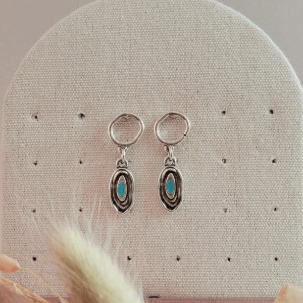 Boho επάργυρα σκουλαρίκια με τιρκουάζ σμάλτο