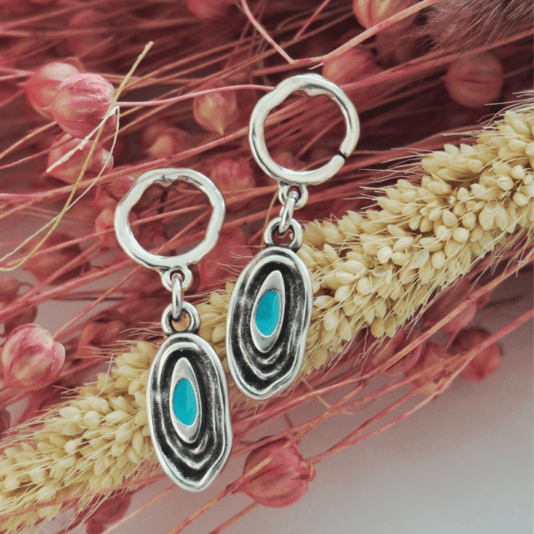 Boho επάργυρα σκουλαρίκια με τιρκουάζ σμάλτο